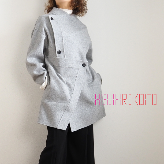 HISUI HIROKOITO ヒスイヒロコイトウ ウールハーフコート リバーシブル ジグザグ レディース