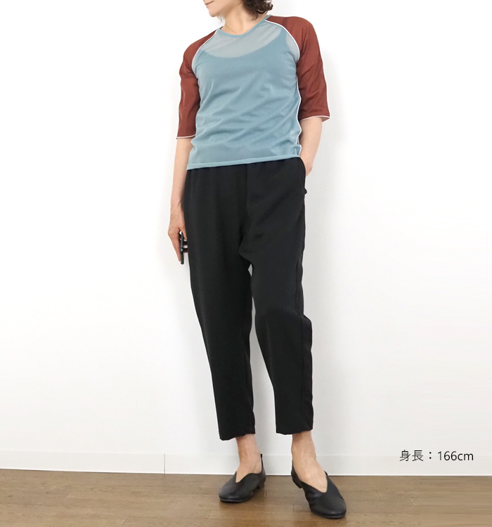 MANON マノン バイカラー シアーTシャツ ５分袖 プルオーバー レディース