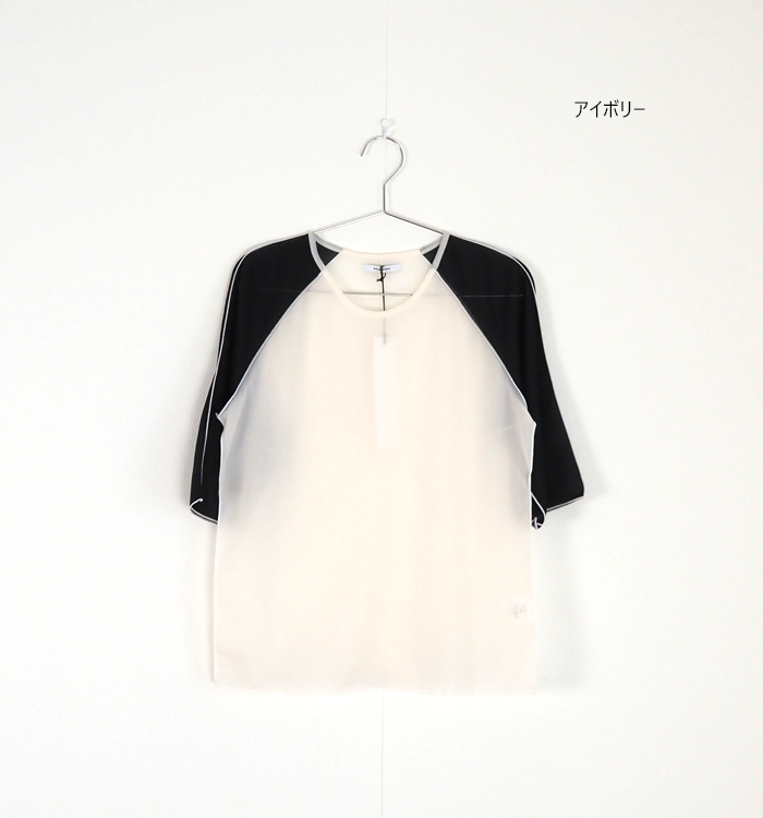 MANON マノン バイカラー シアーTシャツ ５分袖 プルオーバー レディース