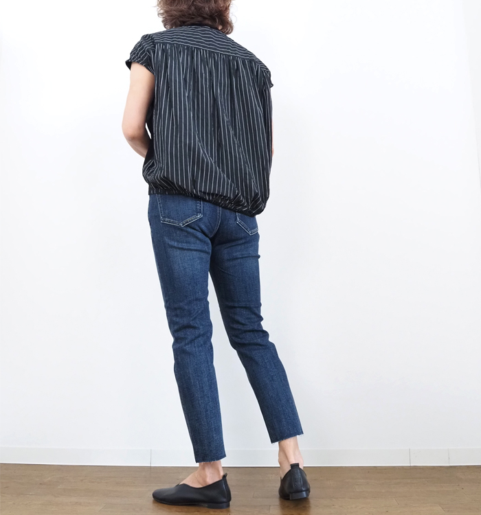 MANON マノン ストライプコンビTシャツ 布帛xカットソードッキング レディース