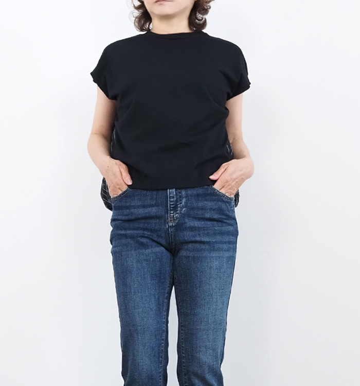 MANON マノン ストライプコンビTシャツ 布帛xカットソードッキング レディース