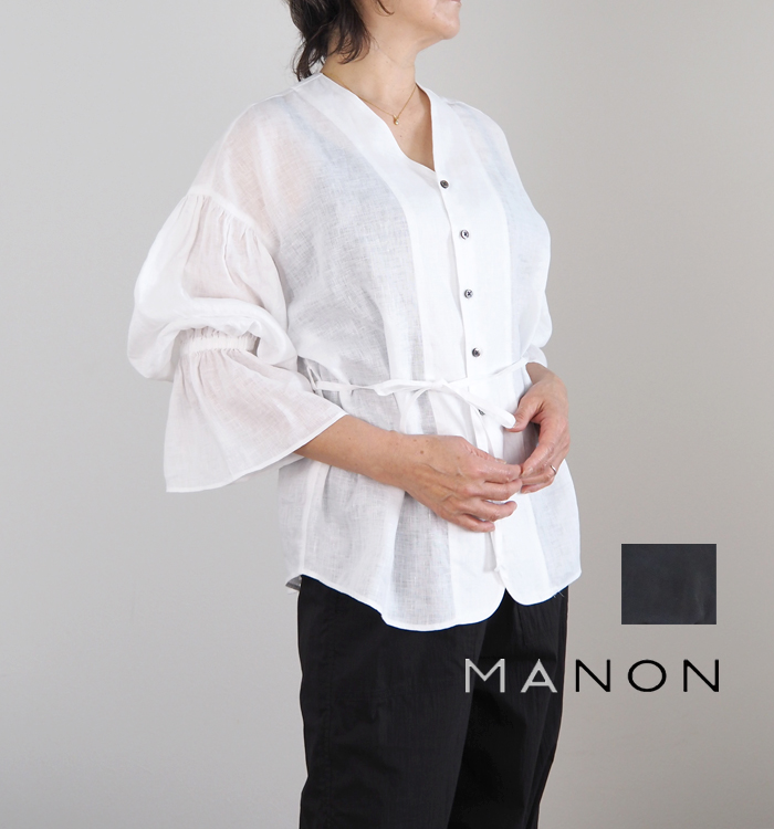 MANON マノン リネンカーディガンブラウス バルーンスリーブ レディース