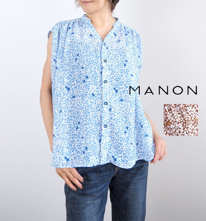MANON マノン ブラウス フレンチスリーブ オリジナルフラワープリント レディース