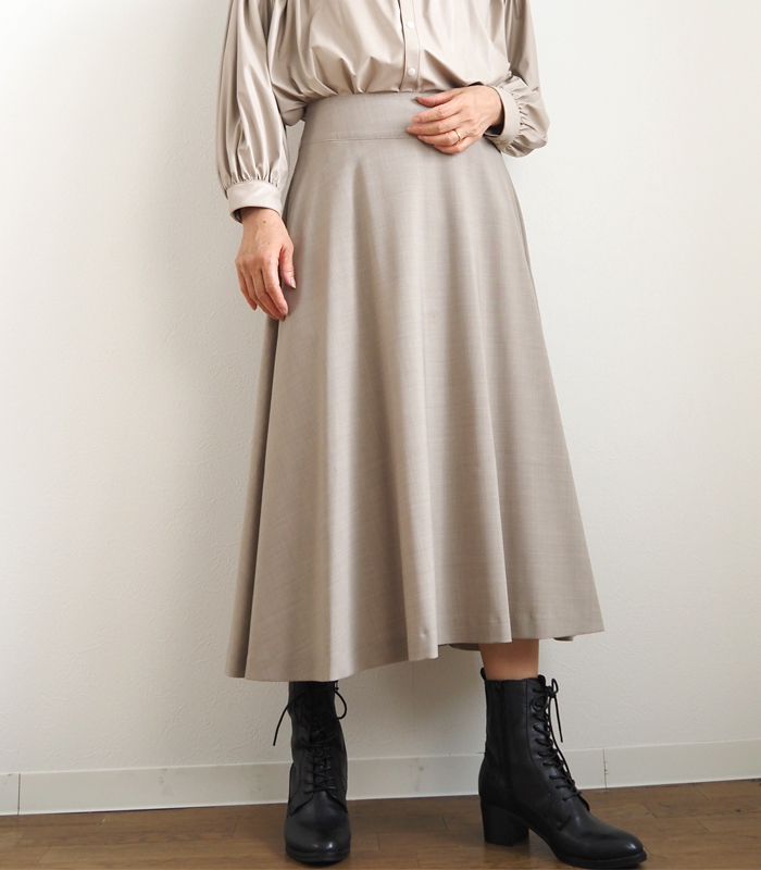 MANON マノン フレアスカート ウールブレンド ミディ丈 レディース