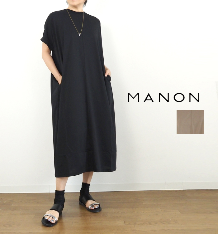 MANON ハイゲージ天竺クルーネックサックワンピース 着用イメージ