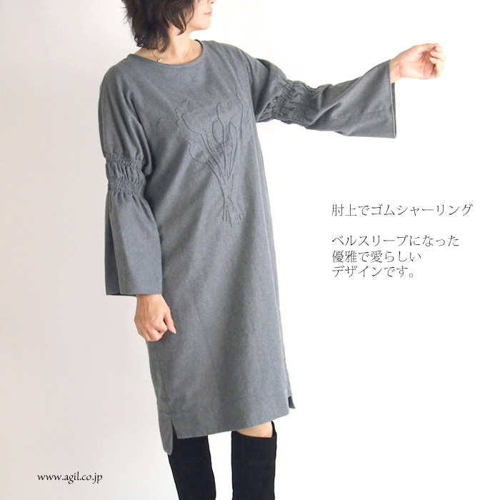 tiny dinosaur タイニーダイナソー フランネル コットンサックワンピース レディース