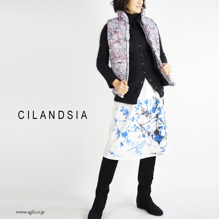 CILANDSIA(チランドシア) 中綿プリントジップベスト 0077 レディース